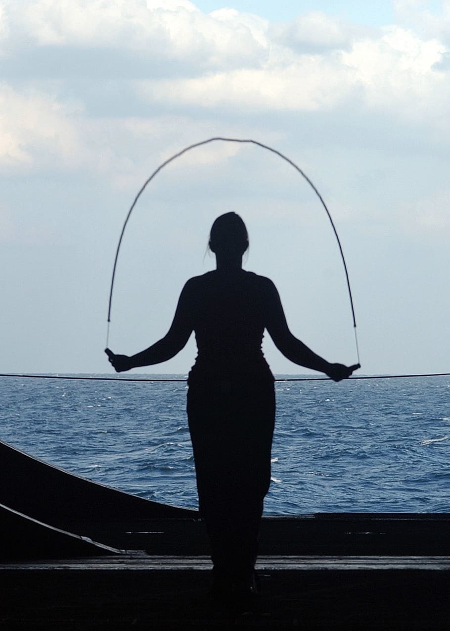 woman holding jump rope, sea, ocean, water, ship, aircraft carrier, HD wallpaper