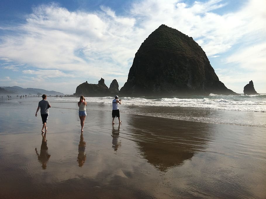 Haystack, Rock, Oregon, cloud - sky, beach, sea, scenics, outdoors HD wallpaper