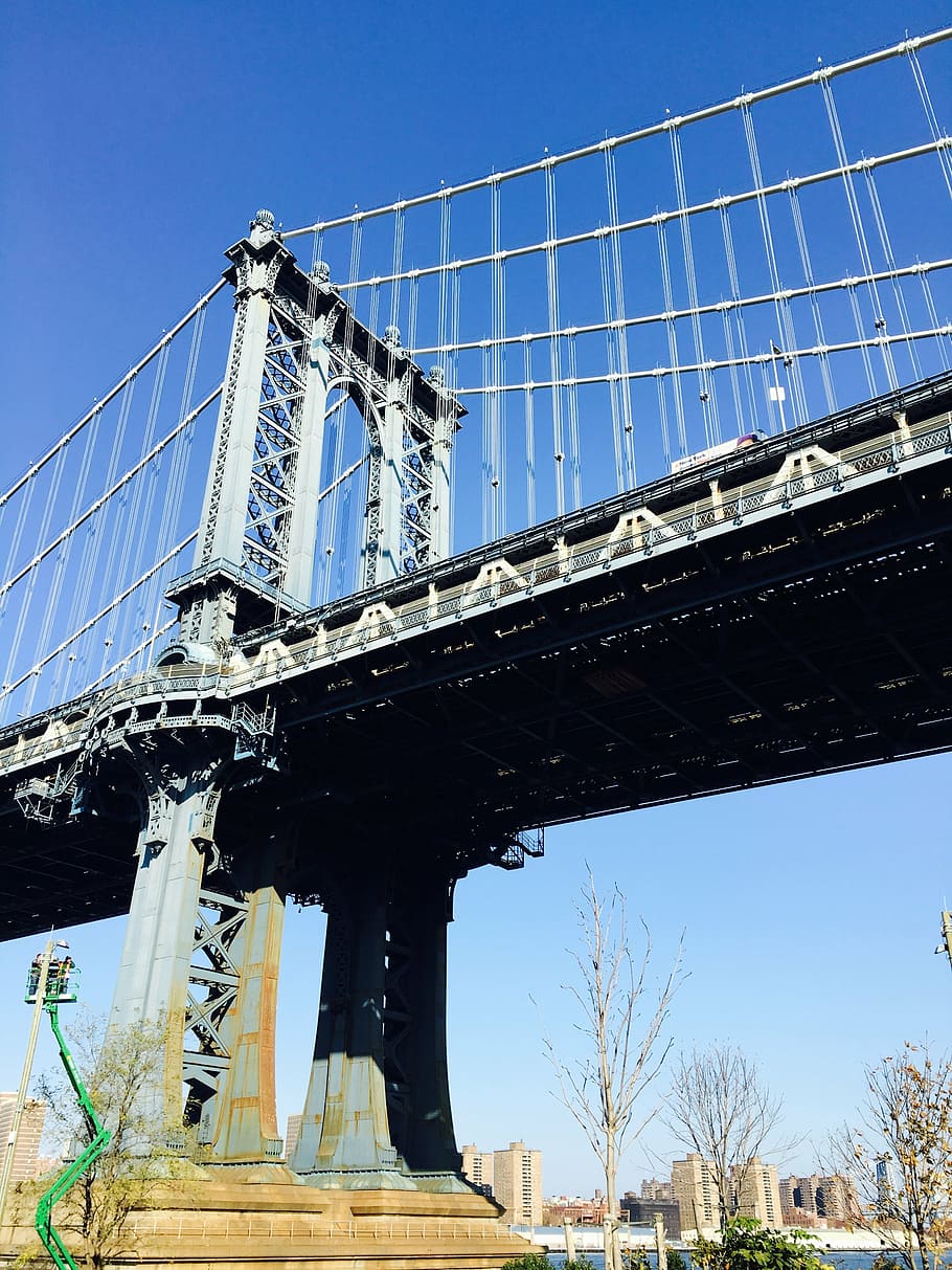 bridge, manhattan, landscape, winter, sky, architecture, bridge - man made structure HD wallpaper