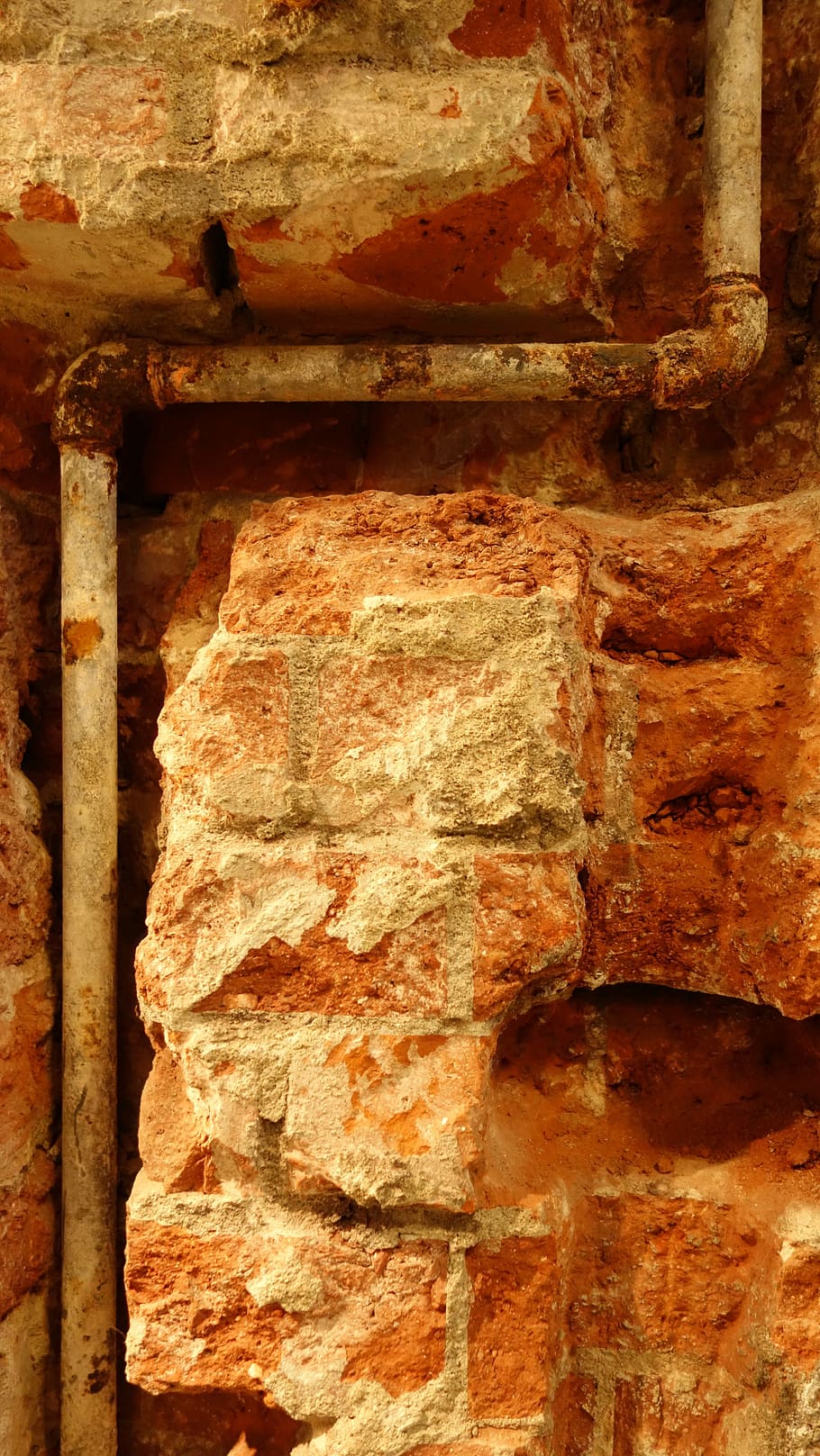 pipe, wall, corporation, brick, plumbing, gas pipe, old age HD wallpaper