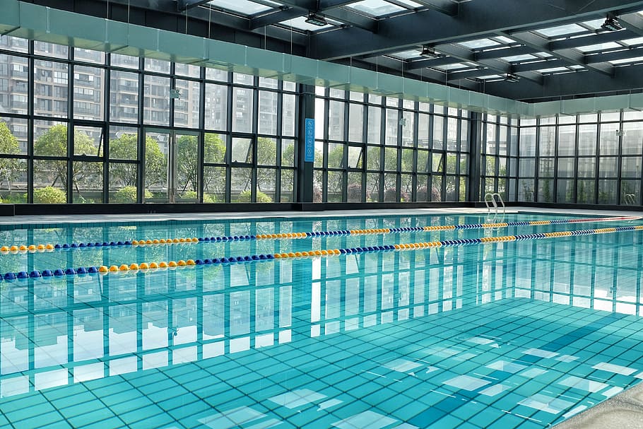 empty indoor swimming pool, summer, indoors, no people, flooring, HD wallpaper