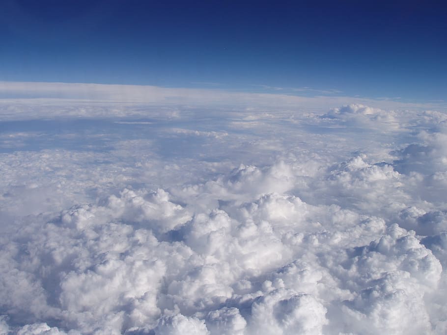 white, fluffy, clouds, blue, sky, cloudy, bright, day, cloudscape HD wallpaper