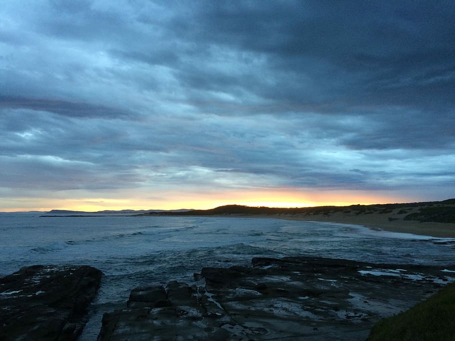 Beach, Sunset, Rocks, Ocean, Sea, Sea, Water, sky, cloud - sky HD wallpaper