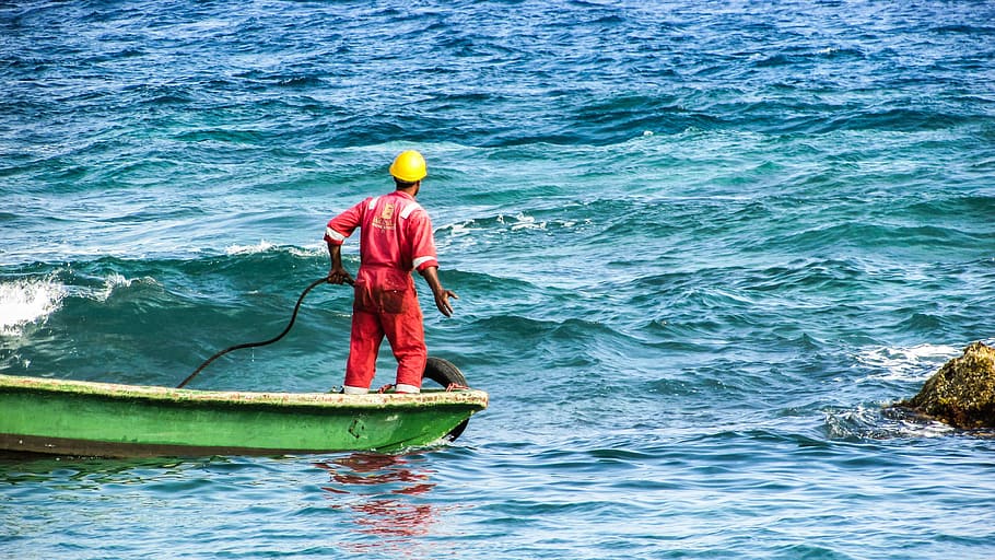 Worker, Boat, Maritime, Uniform, working, red, safety, one man only HD wallpaper