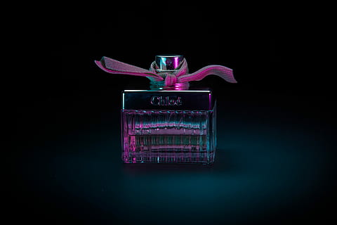 purple glass perfume bottle, Chloe fragrance bottle on black background HD wallpaper