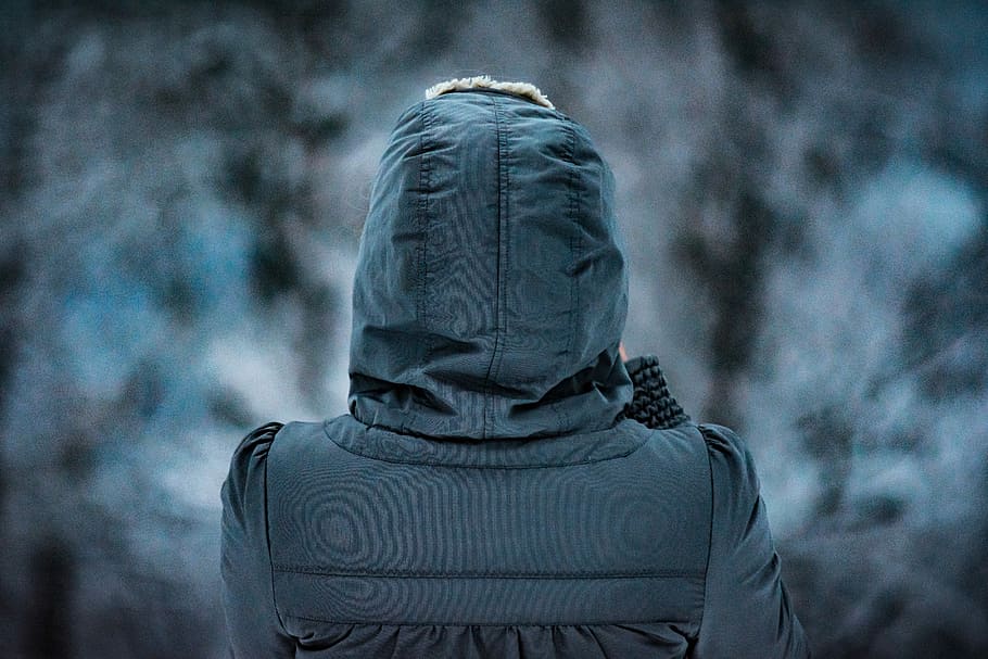 person wearing black jacket, person wearing gray hoodie, coat HD wallpaper