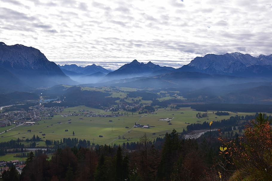 Panorama, Landscape, Nature, autumn, clouds, alpine, mountains, HD wallpaper