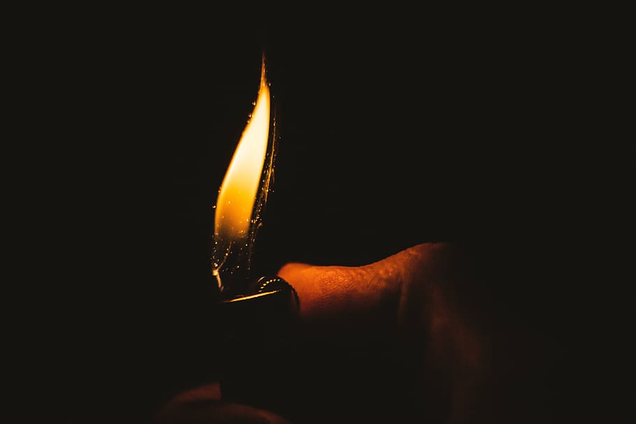 person holds lighted lighter, fire, warm, burn, flame, kindle, HD wallpaper