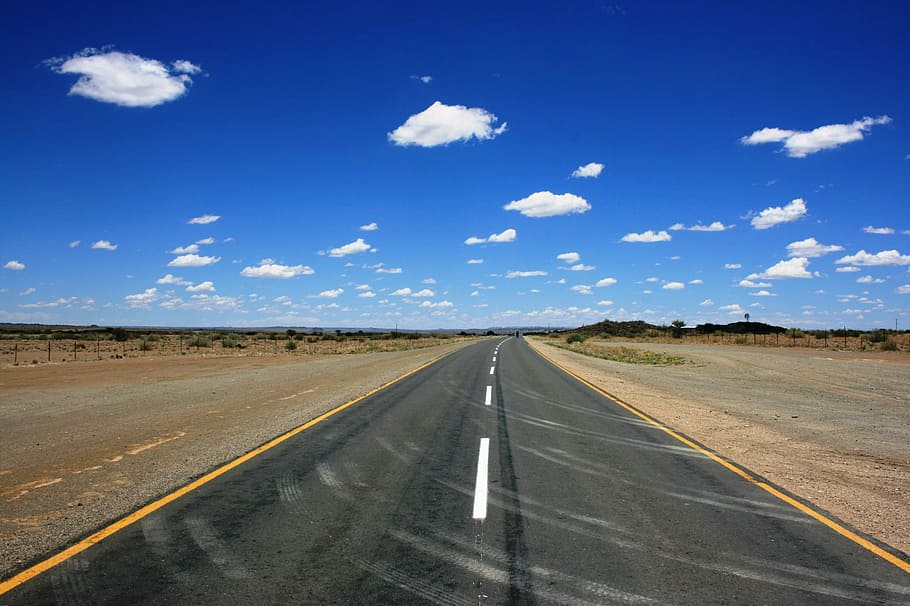 black concrete road under blue sky, Road Ahead, Desert, Never Ending, HD wallpaper