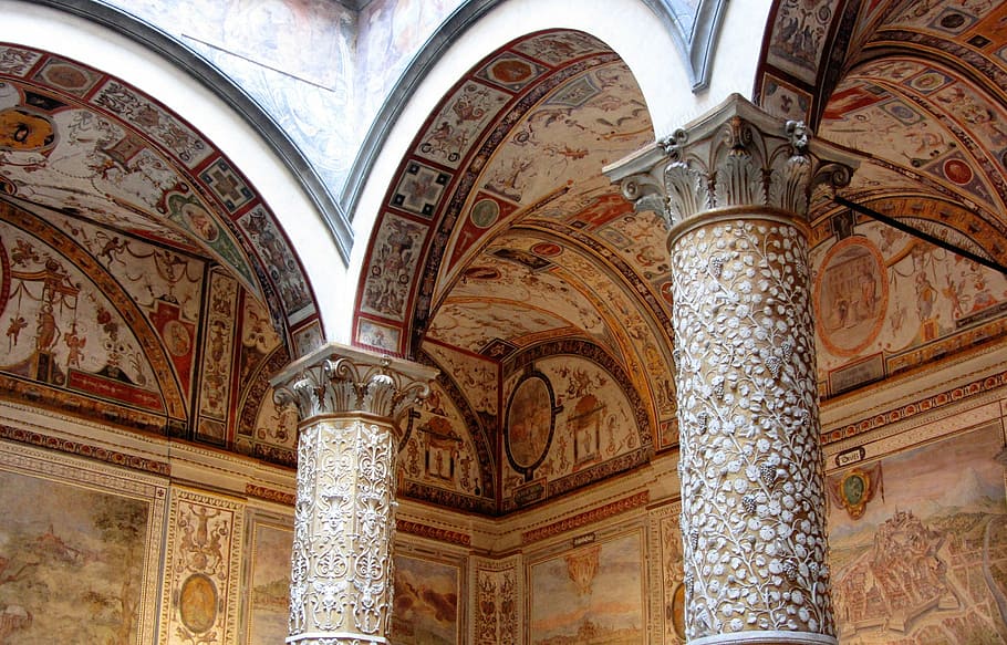 painting on ceiling, column, italy, revival, florence, museum HD wallpaper
