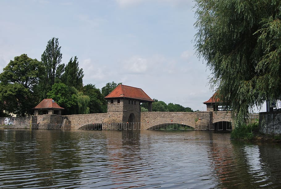 channel, saxony, leipzig, water, tree, built structure, architecture HD wallpaper