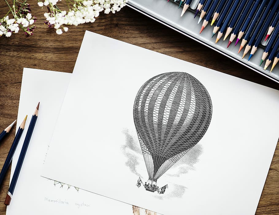 Hot air balloon monochrome sketch  royaltyfree vector image