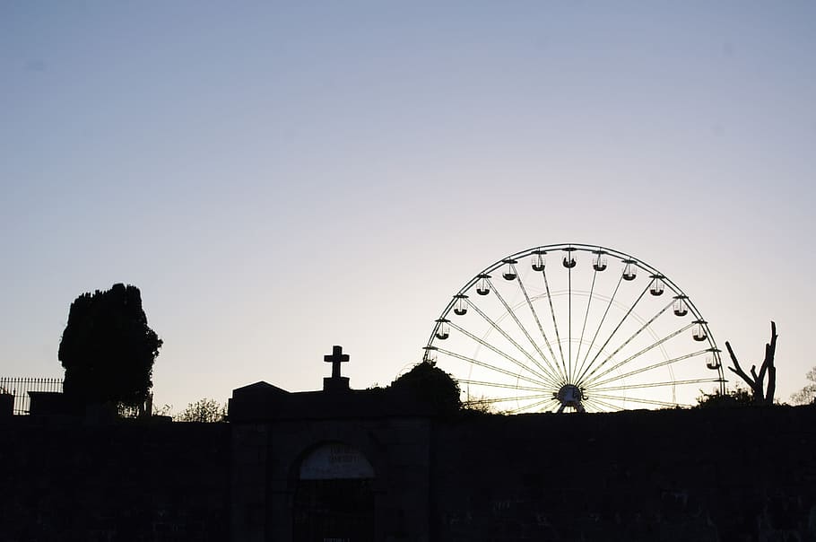 Shadow, Ferris Wheel, Sky, amusement park, clear sky, travel destinations HD wallpaper
