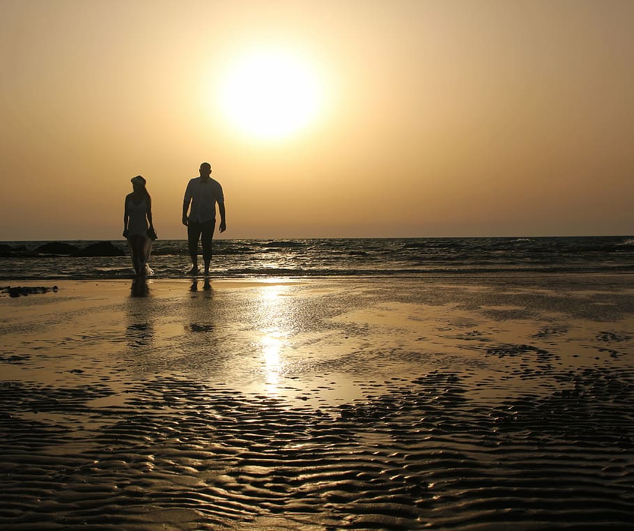 yellow, sunset, dusk, sky, clouds, sea, ocean, seashore, waves HD wallpaper