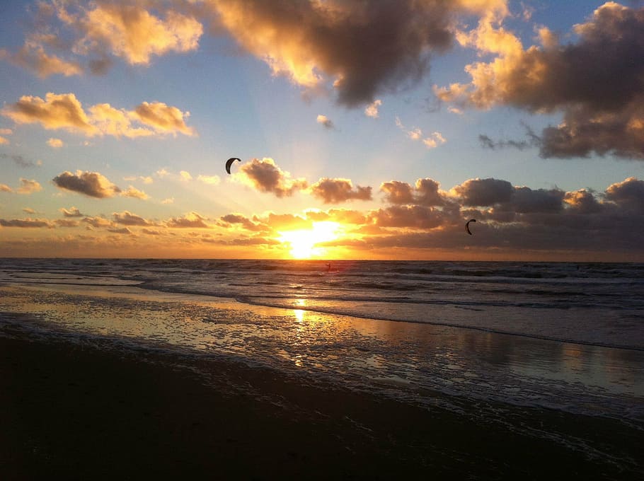 sunset, sea, beach, sky, water, scenics - nature, beauty in nature HD wallpaper