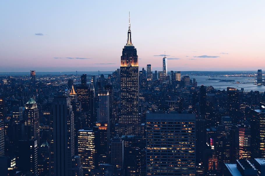 Empire State, New York, building, sky, dusk, sunset, sunrise HD wallpaper