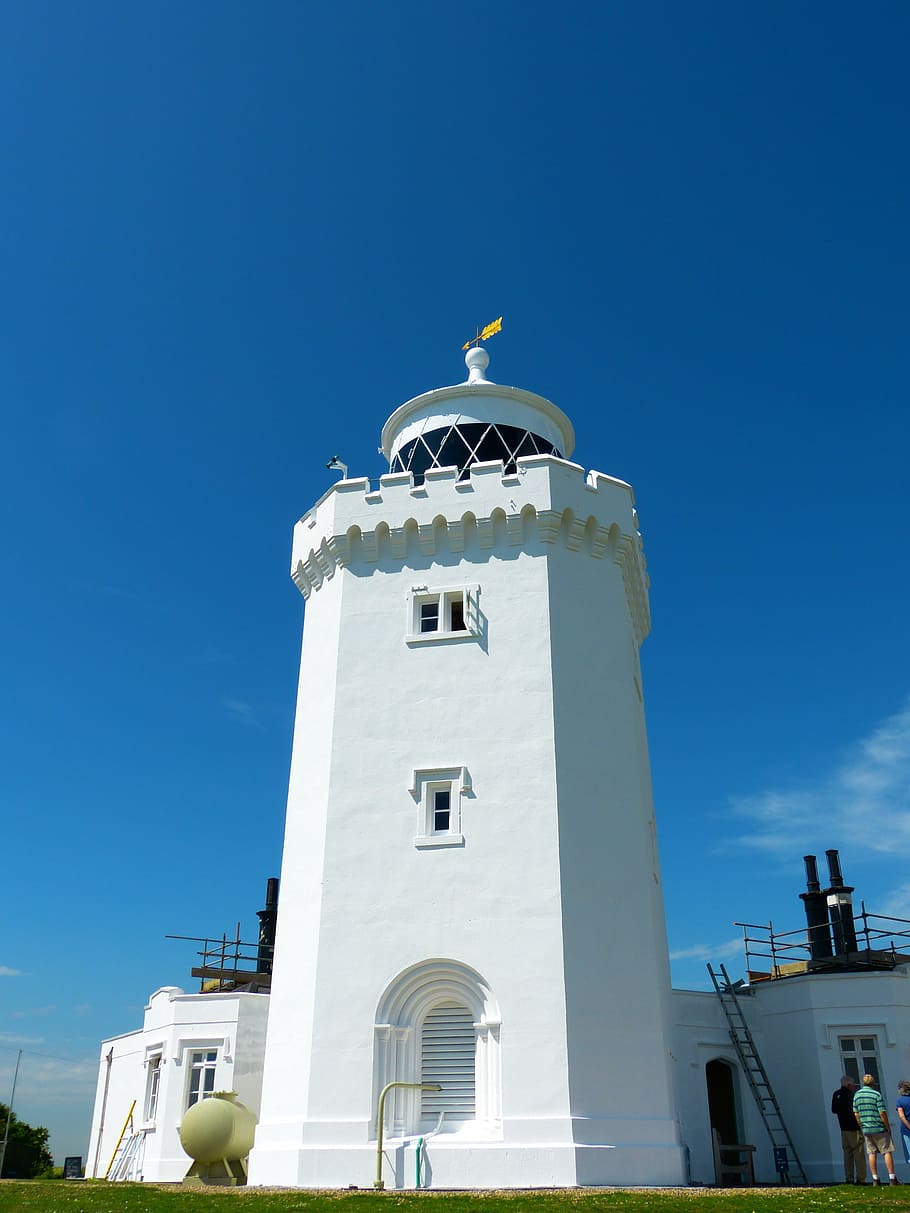 lighthouse, south foreland lighthouse, dover, cliffs, england HD wallpaper