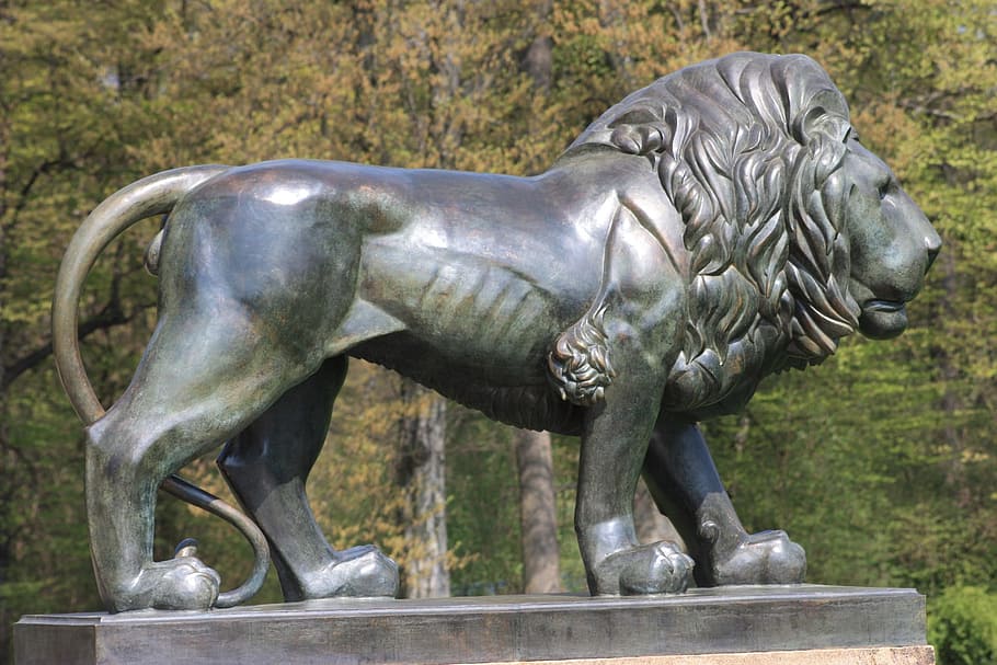 grey concrete lion statue, monument, animal, sculpture, art and craft HD wallpaper