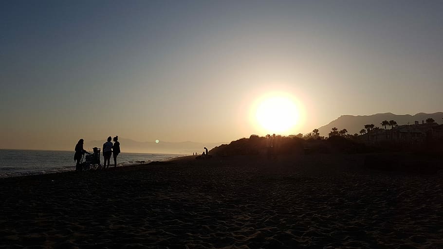 Sunset, Beach, Summer, Sun, Sea, Dusk, family, backlight, holiday HD wallpaper