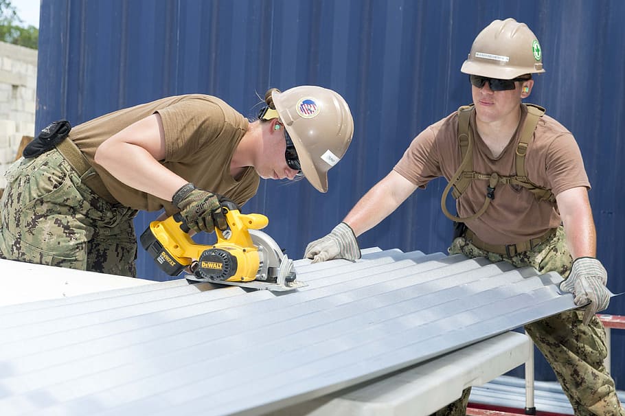 two men cutting roofing, construction, workers, laborers, contractor HD wallpaper