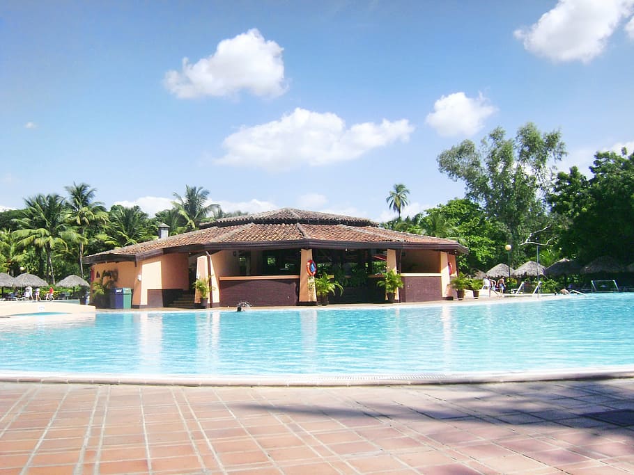 pool, relax, bar, swimming pool, sky, architecture, built structure HD wallpaper