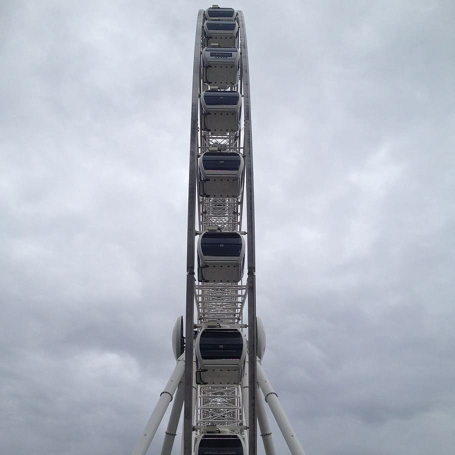 ferris wheel, mood, clouds, grey, brisbane, australia, city HD wallpaper