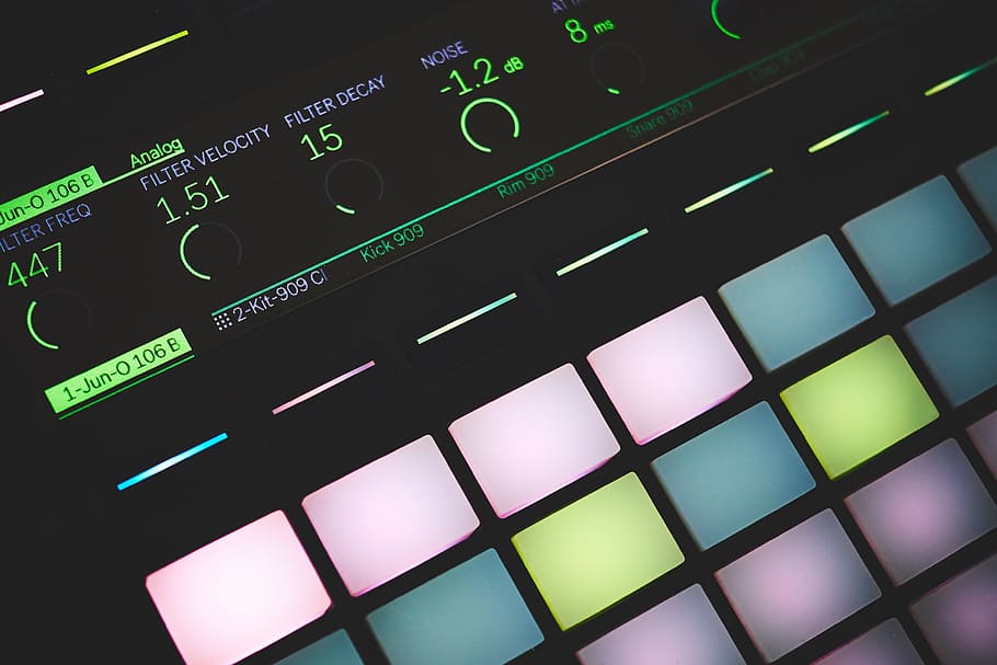 closeup photo of turned on digital midi controller, turned on monitor HD wallpaper