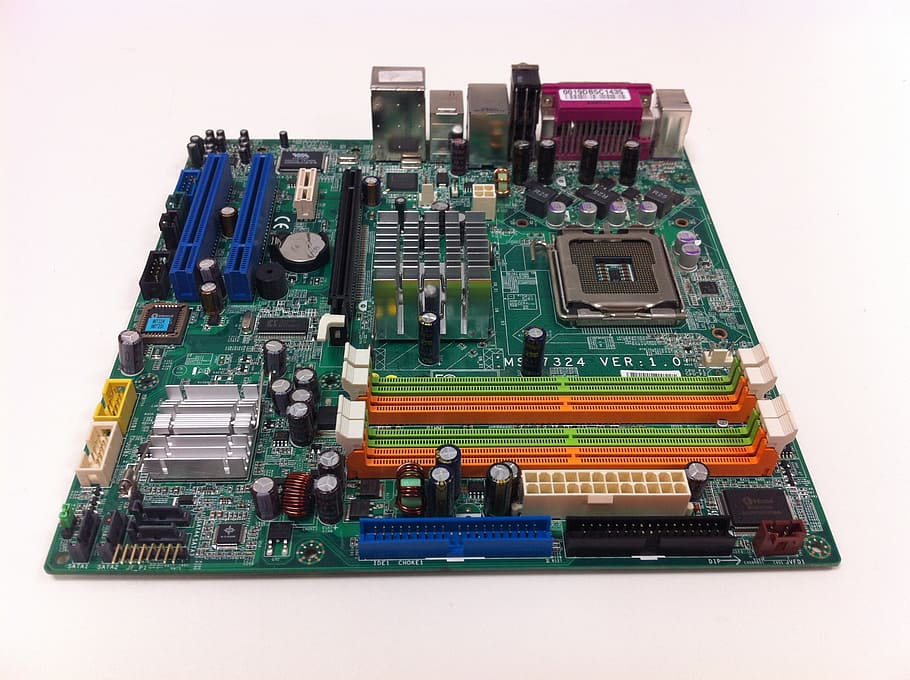 green computer motherboard, pcb, circuit board, electronics industry HD wallpaper