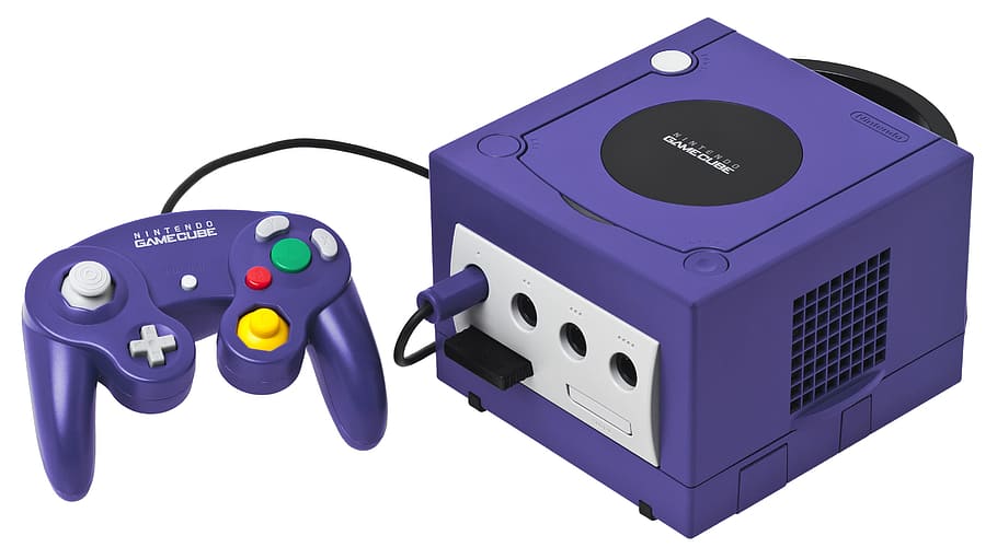 purple Nintendo Gamecube console and controller, game console, HD wallpaper