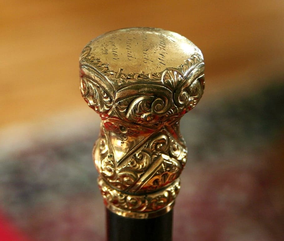 Cane, Walking Stick, Gold, Cap, gold cap, senior, elderly, support HD wallpaper