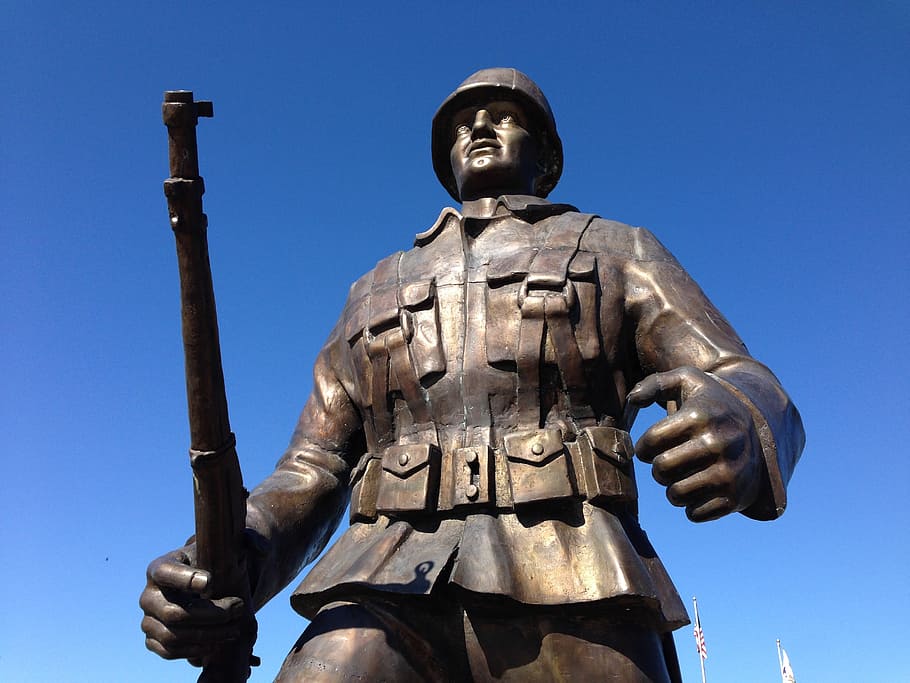 soldier statue, war, memorial, monument, warrior, normandy HD wallpaper