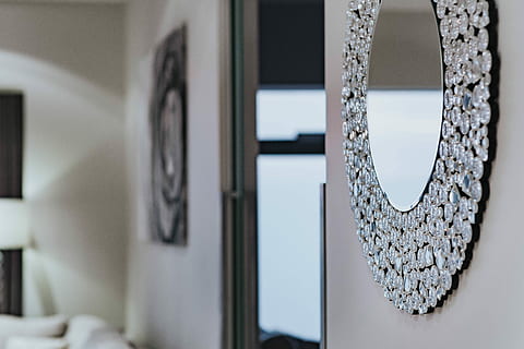 Beautiful round mirror adorned with crystals, reflection, elegant HD wallpaper