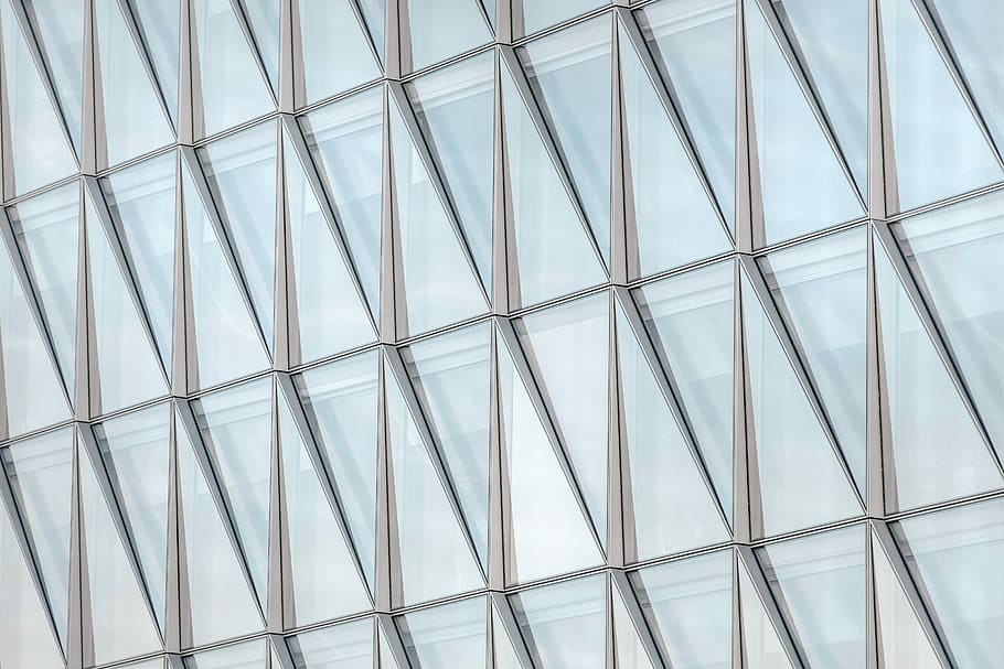 clear glass windows, glass covered building at daytime, geometric HD wallpaper