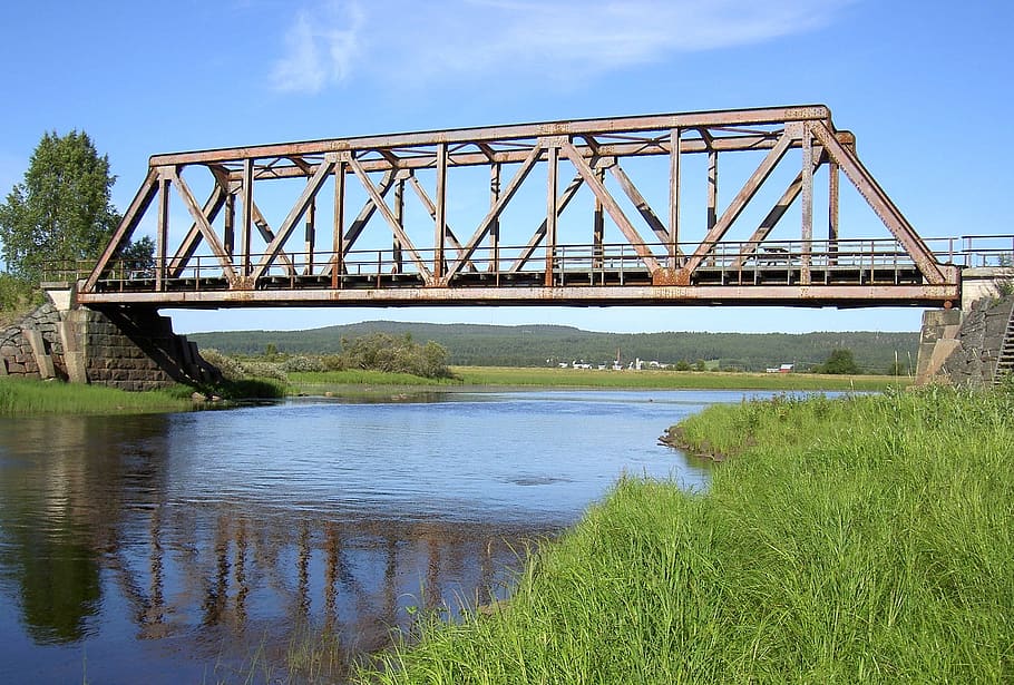 sweden, bridge, architecture, sky, clouds, summer, spring, river HD wallpaper