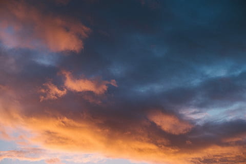 blue and orange clouds, nimbus clouds during golden hour, sky HD wallpaper