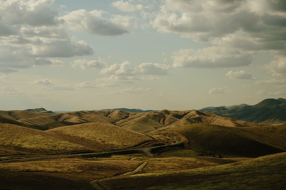 hills under cloudy sky during daytime, clouds, view, mountains HD wallpaper