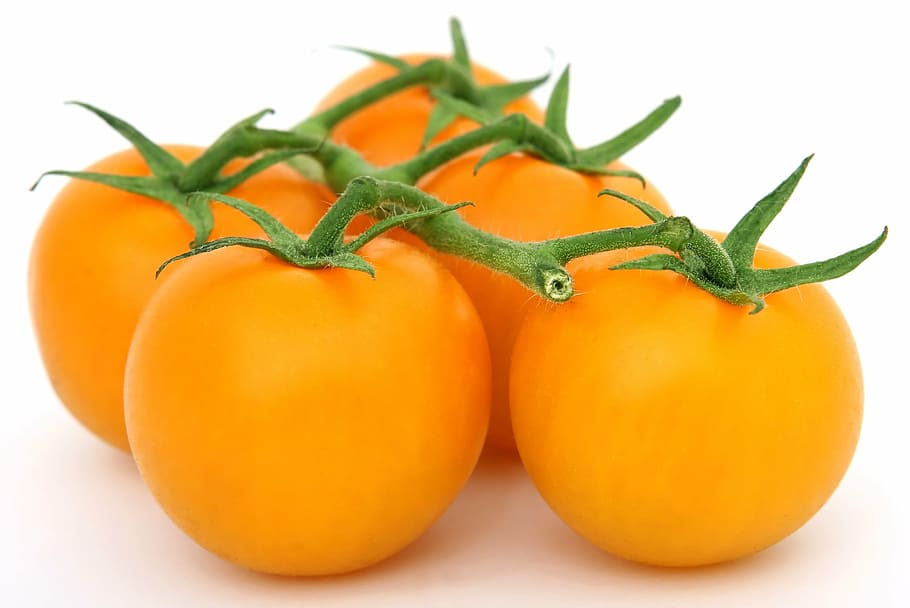 five orange cherry tomatoes, appetite, calories, catering, colorful, HD wallpaper