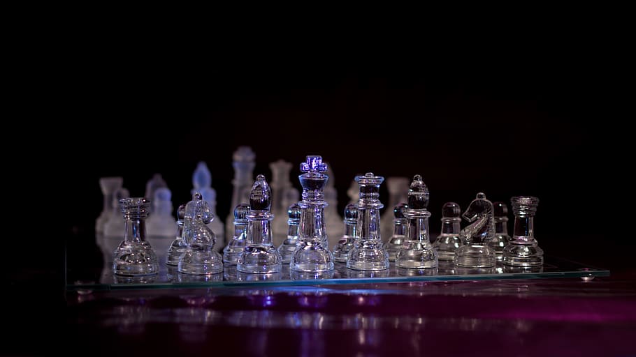 chess, glass, chess pieces, chess game, chess board, strategy, HD wallpaper