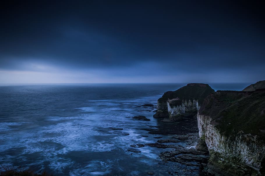 island near body of water, blue, cliffs, desperate, depression HD wallpaper
