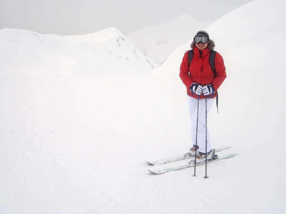 mountain, peak, active, cold, female, girl, people, ski, skier HD wallpaper