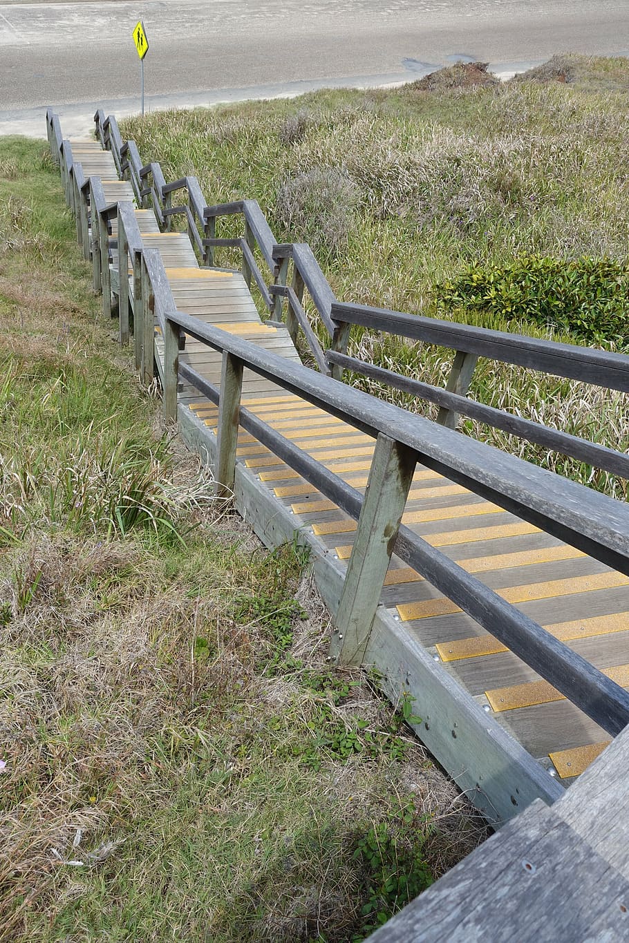 stairs, steps, down, staircase, outdoors, stairway, grass, land HD wallpaper