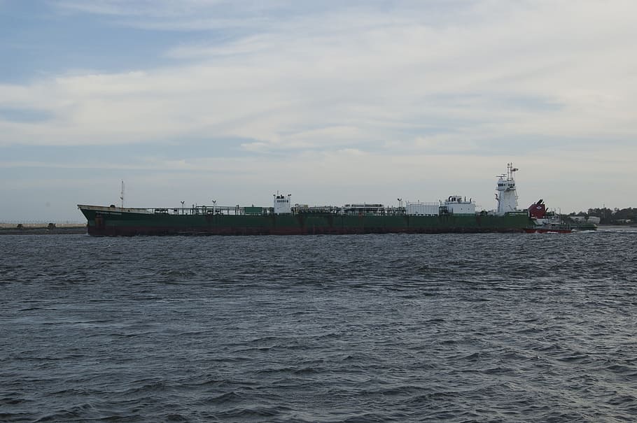 ship, tanker, petrochem, vessel, water, sea, sky, industry, HD wallpaper