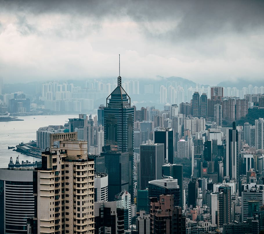 Hong Kong City, high-angle photography of high-rise buildings HD wallpaper