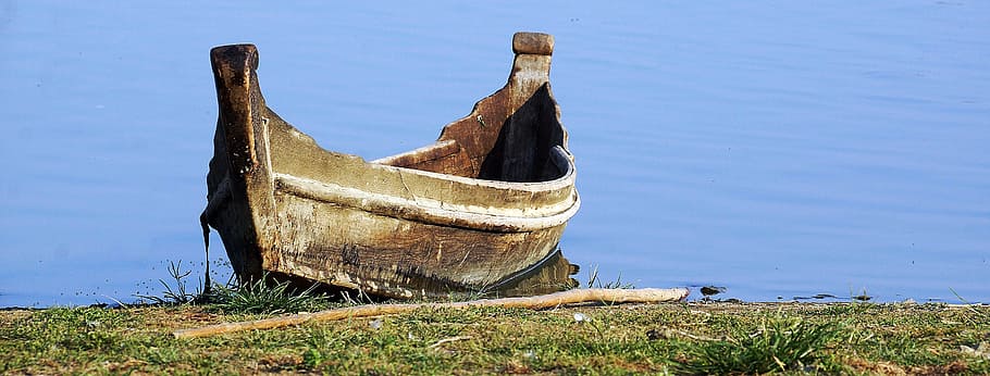 brown boat on water, old, wooden, u-bein, bridge, mandalay, mynamar, HD wallpaper