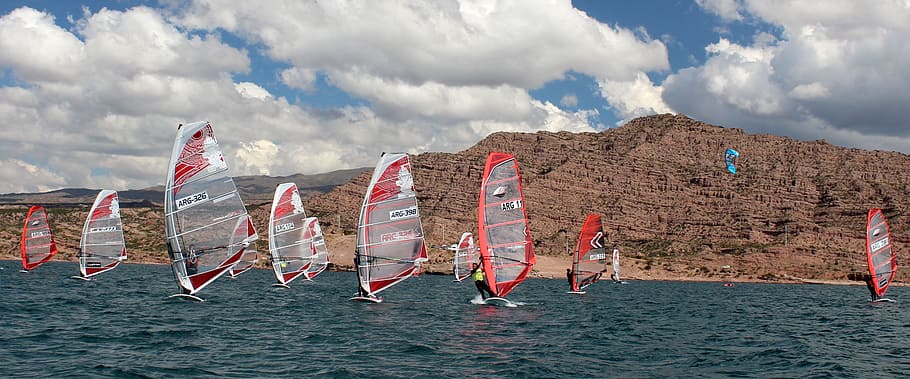 windsurfing, slalom, argentina, water, cloud - sky, nature, HD wallpaper