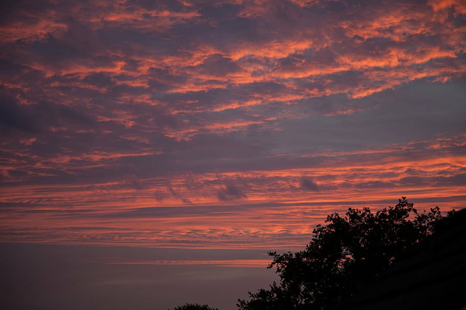 sky, sunset, red, evening sun, clouds, evening sky, atmospheric HD wallpaper