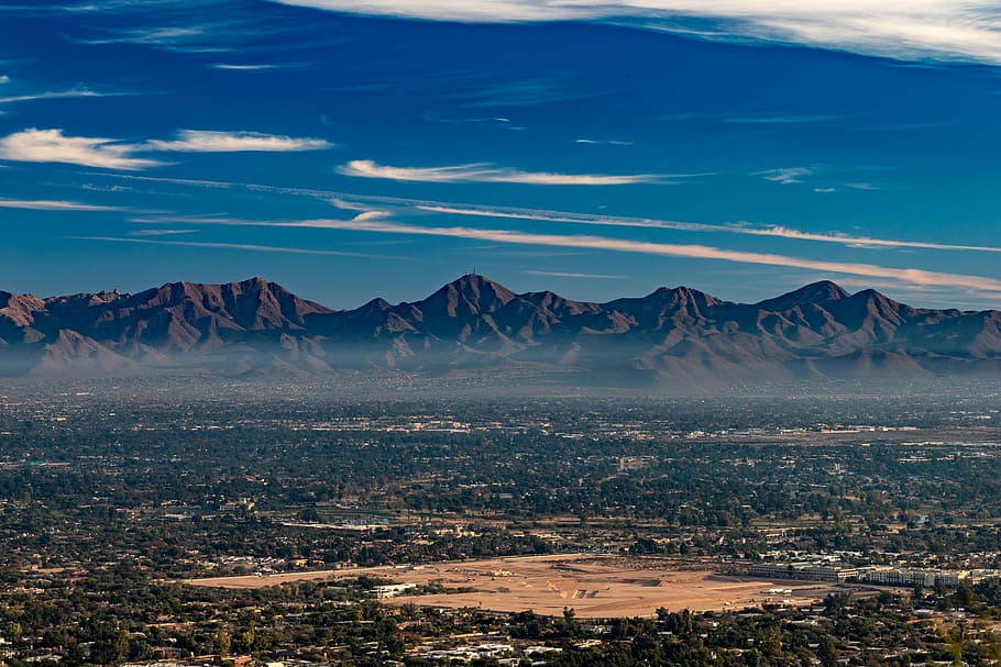 Sunrise over Phoenix, photo of mountain range, forest, desert HD wallpaper