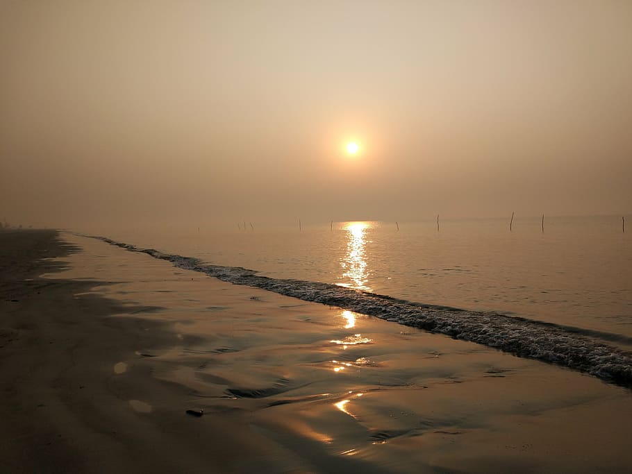 beach, sunset, sunset beach, sea, sky, water, nature, sand HD wallpaper