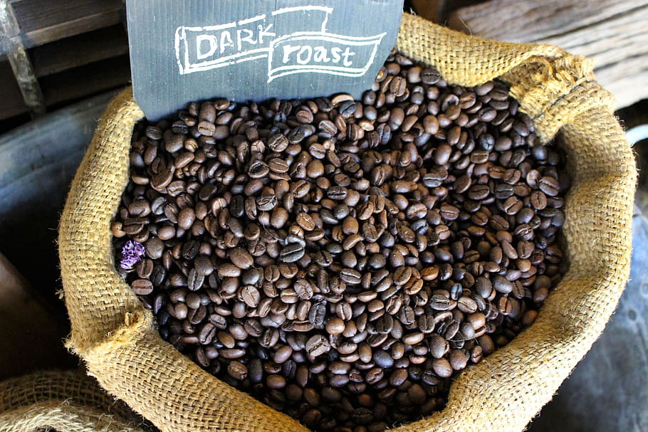 dark roast coffee bean, Coffee Beans, Sack, Brown, caffeine, cafe