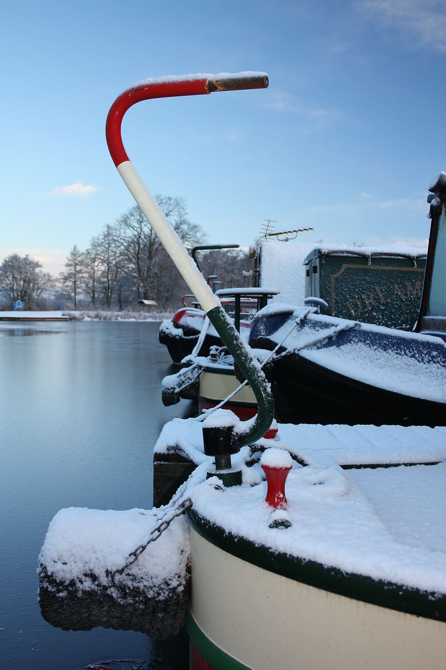 trent mersey canal, canal boat, winter, water, marina, snow, HD wallpaper